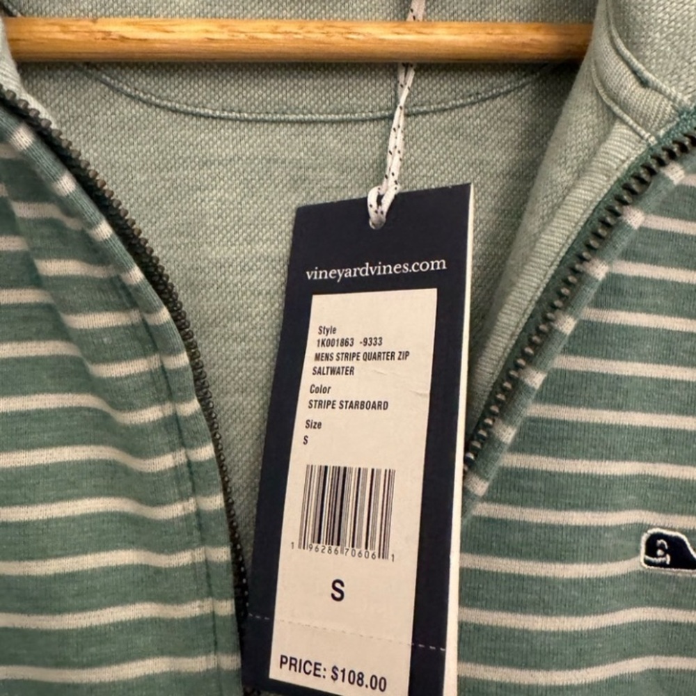 Vineyard Vines Men's Teal and White Zip-Up Sweater